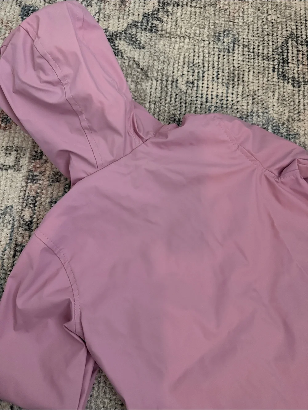 Girls' Pink Hooded Raincoat with Striped Lining